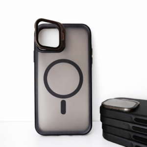funda transparente oscura con magsafe y tapa protectora de cámara