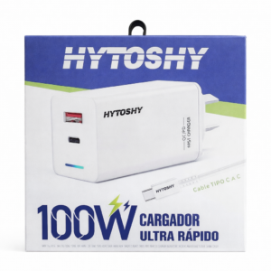 cargador 100w ultra rápido usb c + usb hytoshy con cable tipo c