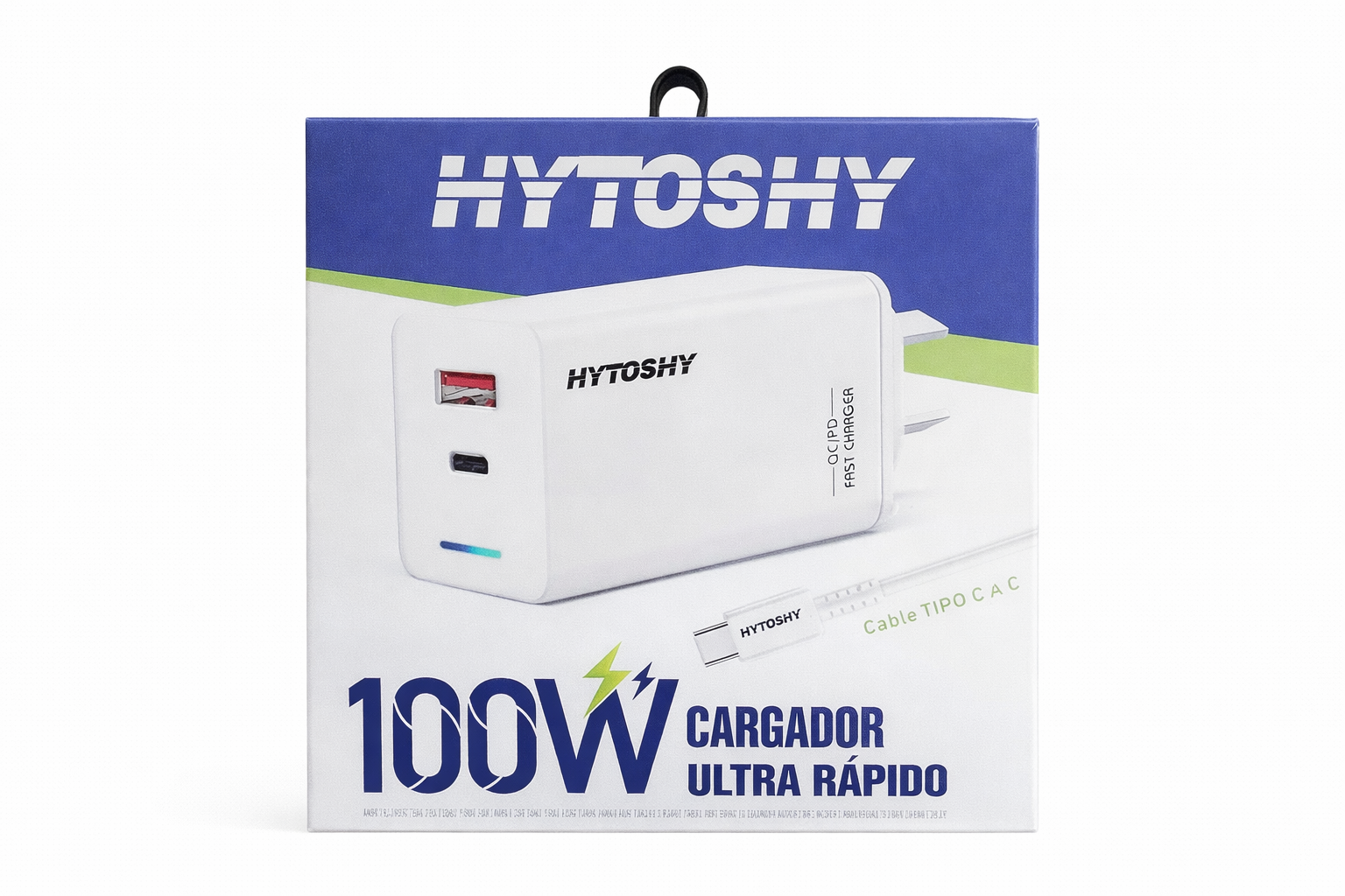 cargador 100w ultra rápido usb c + usb hytoshy con cable tipo c cargador 100w ultra rápido usb c + usb hytoshy con cable tipo c