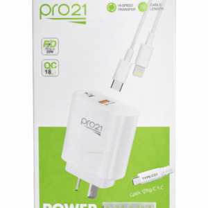 cargador rápido 20w pro21 usb + usb c pd qc 3.0 + cable tipo c a lightning 1m iphone
