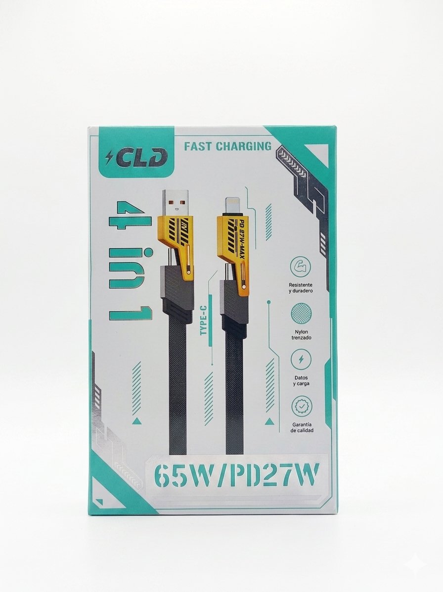 cable cld 4 en 1 nylon trenzado | 65w pd / 27w fast charge | 1 metro cable cld 4 en 1 nylon trenzado | 65w pd / 27w fast charge | 1 metro