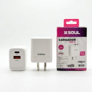 cargador rápido soul 20w pd + qc 3.0 dual usb + usb c compacto