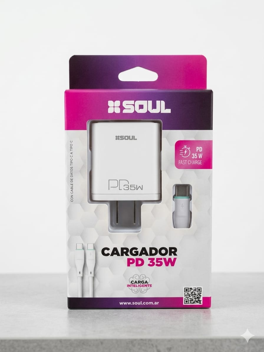 cargador soul pd 35w power delivery + cable usb c a usb c carga ultra rápida cargador soul pd 35w power delivery + cable usb c a usb c carga ultra rápida