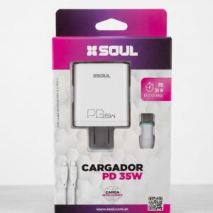 cargador soul pd 35w power delivery + cable usb c a usb c carga ultra rápida