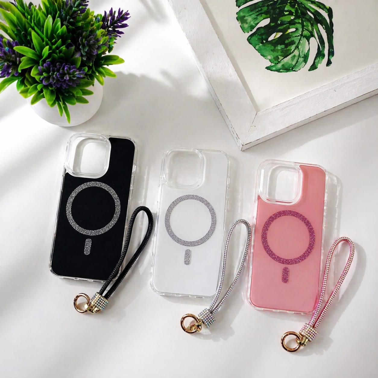 kit funda con magsafe y correa colgante brillosa kit funda con magsafe y correa colgante brillosa